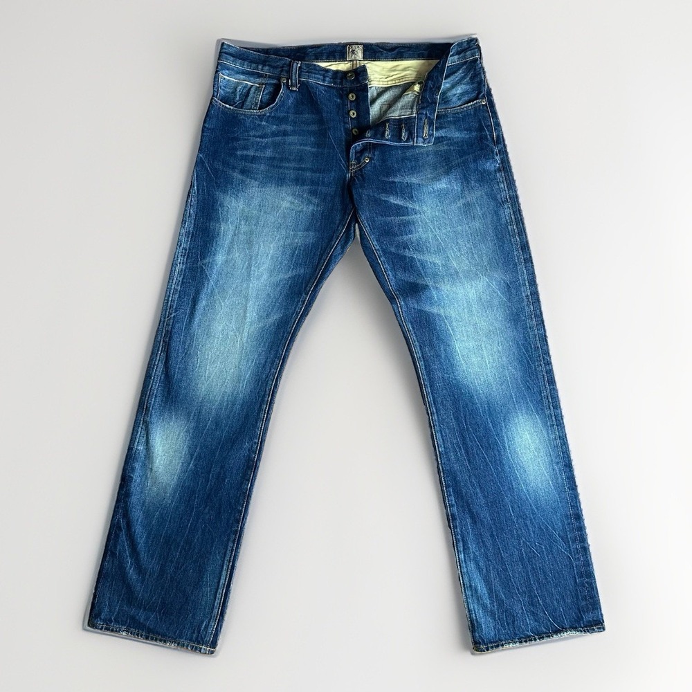 PRPS Jeans Mens 38(40x36) Blue Straight Japanese Selvedge Redline Denim Faded